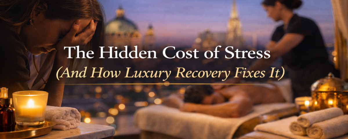Stress relief massage in Vienna with luxury wellness treatment in 1070 Wien Neubau, showing professional therapy reducing tension and burnout at LuxuryMassage.at