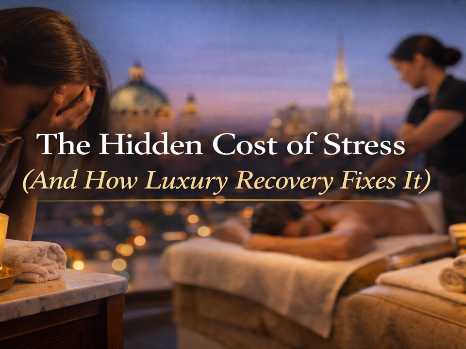 Stress relief massage in Vienna with luxury wellness treatment in 1070 Wien Neubau, showing professional therapy reducing tension and burnout at LuxuryMassage.at