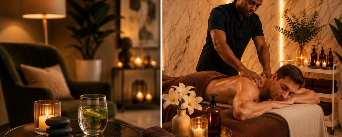 Weekly massage therapy session at a luxury wellness spa in Vienna featuring a professional massage therapist providing a premium therapeutic massage in an elegant marble treatment room for stress relief and muscle recovery.